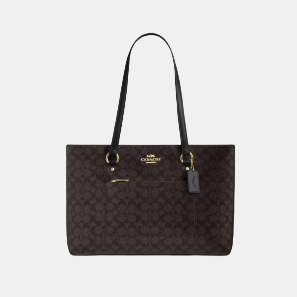 Coach Station Tote Bag In Signature Canvas - Gold/Walnut/Black