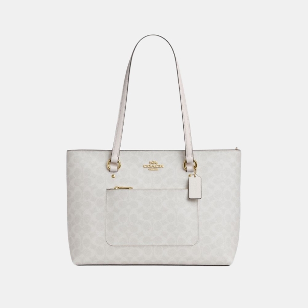 Coach Station Tote Bag In Signature Canvas - Gold/White/Chalk