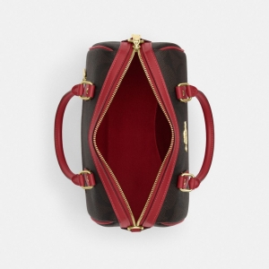 Rowan Satchel Bag In Maxi Signature Canvas - Gold/Walnut/True Red - Image 7