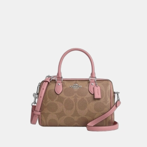 Rowan Satchel Bag In Maxi Signature Canvas - Silver/Tan/Dusty Pink