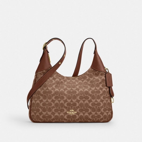 Coach Ella Shoulder Bag In Signature Chenille - Gold/Light Khaki/Vintage Brown