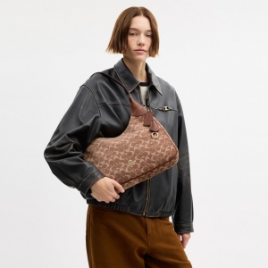 Coach Ella Shoulder Bag In Signature Chenille - Gold/Light Khaki/Vintage Brown - Image 3