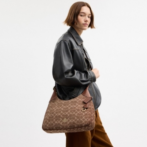 Coach Ella Shoulder Bag In Signature Chenille - Gold/Light Khaki/Vintage Brown - Image 4