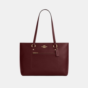 Coach Station Tote Bag - Gold/Maroon