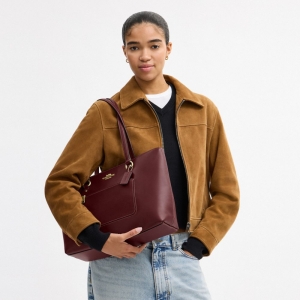 Coach Station Tote Bag - Gold/Maroon - Image 3