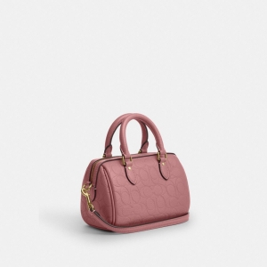 Coach Mini Rowan Crossbody Bag In Signature Leather - Gold/Peony - Image 6