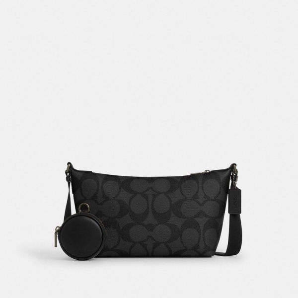 Coach Small Finn Crossbody Bag With Pouch In Maxi Signature Canvas - Gunmetal/Charcoal/Black