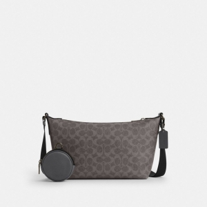 Coach Small Finn Crossbody Bag With Pouch In Signature Canvas - Gunmetal/Grey/Charcoal