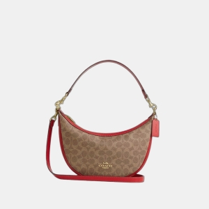 Aria Shoulder Bag In Signature Canvas - Gold/Tan/Carnation