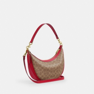 Aria Shoulder Bag In Signature Canvas - Gold/Tan/Carnation - Image 6