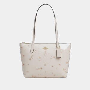 Fiona Zip Tote Bag With Star Print - Gold/Chalk Multi