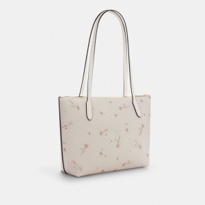 Fiona Zip Tote Bag With Star Print - Gold/Chalk Multi - Image 4