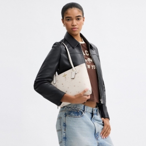 Fiona Zip Tote Bag With Star Print - Gold/Chalk Multi - Image 3