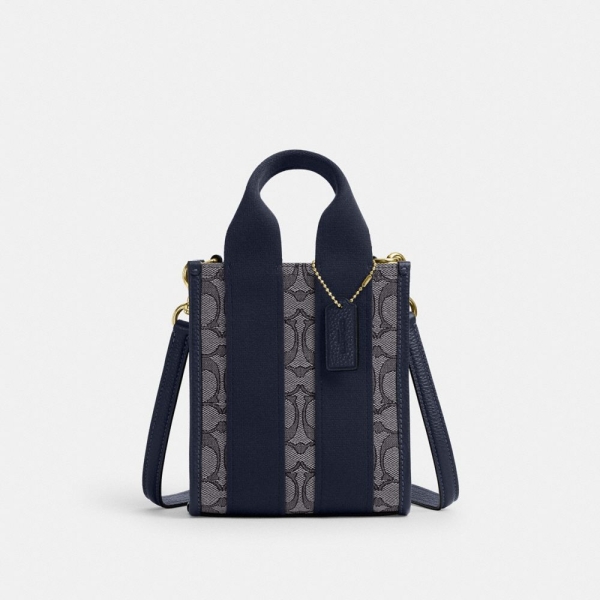 Coach Smith Mini Tote Bag In Signature Jacquard - Gold/Navy/Midnight Navy