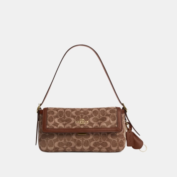 Coach Etta Small Flap Shoulder Bag In Signature Chenille - Gold/Light Khaki/Vintage Brown