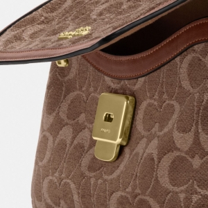 Coach Etta Small Flap Shoulder Bag In Signature Chenille - Gold/Light Khaki/Vintage Brown - Image 9