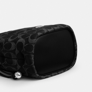 Coach Faye Mini Drawstring Bag In Signature Denim - Silver/Black - Image 8