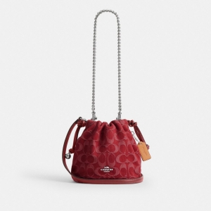 Coach Faye Mini Drawstring Bag In Signature Denim - Silver/True Red