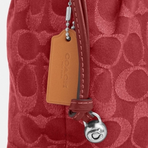 Coach Faye Mini Drawstring Bag In Signature Denim - Silver/True Red - Image 10