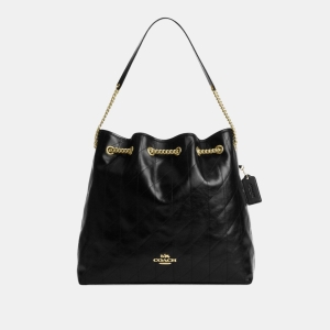 Coach Evelyn Large Shoulder Bag With Quilting - Gold/Black