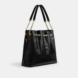 Coach Evelyn Large Shoulder Bag With Quilting - Gold/Black - Image 6