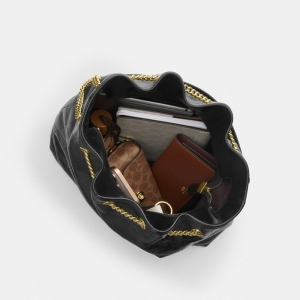 Coach Evelyn Large Shoulder Bag With Quilting - Gold/Black - Image 5