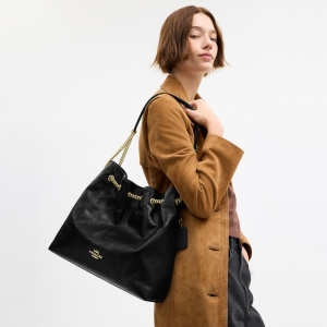 Coach Evelyn Large Shoulder Bag With Quilting - Gold/Black - Image 3
