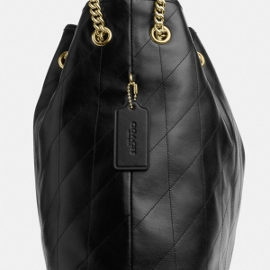 Coach Evelyn Large Shoulder Bag With Quilting - Gold/Black - Image 8
