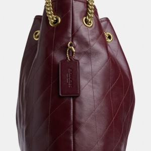 Coach Evelyn Large Shoulder Bag With Quilting - Gold/Dark Wine - Image 8