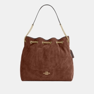 Coach Evelyn Large Shoulder Bag With Quilting - Gold/Vintage Brown/Maple
