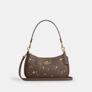Coach Teri Shoulder Bag With Rivets - Gold/Dark Stone