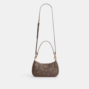 Coach Teri Shoulder Bag With Rivets - Gold/Dark Stone - Image 11