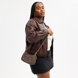 Coach Teri Shoulder Bag With Rivets - Gold/Dark Stone - Image 5
