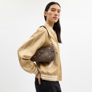 Coach Teri Shoulder Bag With Rivets - Gold/Dark Stone - Image 4