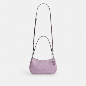 Coach Teri Shoulder Bag In Signature Leather With Heart Charm - Silver/Light Violet - Image 11