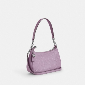 Coach Teri Shoulder Bag In Signature Leather With Heart Charm - Silver/Light Violet - Image 8