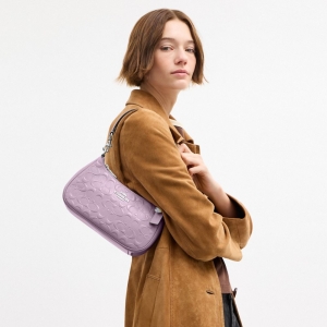 Coach Teri Shoulder Bag In Signature Leather With Heart Charm - Silver/Light Violet - Image 4