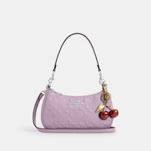 Coach Teri Shoulder Bag In Signature Leather With Heart Charm - Silver/Light Violet - Image 7