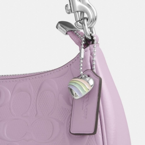 Coach Teri Shoulder Bag In Signature Leather With Heart Charm - Silver/Light Violet - Image 10