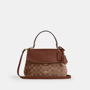 Coach Emory Top Handle Bag In Signature Chenille - Gold/Light Khaki/Vintage Brown