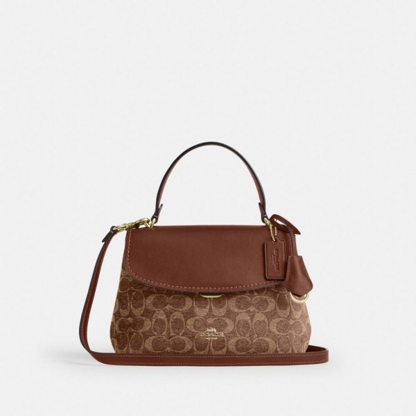 Coach Emory Top Handle Bag In Signature Chenille - Gold/Light Khaki/Vintage Brown