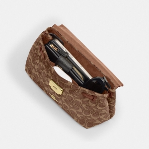 Coach Emory Top Handle Bag In Signature Chenille - Gold/Light Khaki/Vintage Brown - Image 6