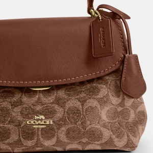 Coach Emory Top Handle Bag In Signature Chenille - Gold/Light Khaki/Vintage Brown - Image 9