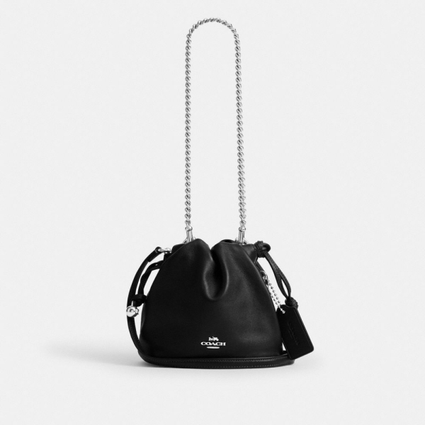 Coach Faye Mini Drawstring Bag - Silver/Black (CDB67)