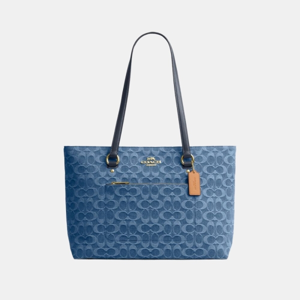 Coach Station Tote Bag In Signature Denim - Gold/Indigo