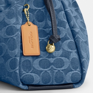 Coach Faye Large Shoulder Bag In Signature Denim - Gold/Indigo - Image 9