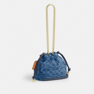 Coach Faye Mini Drawstring Bag In Signature Denim - Gold/Indigo - Image 7