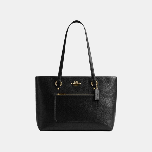 Coach Station Tote Bag In Signature Leather - Gold/Black