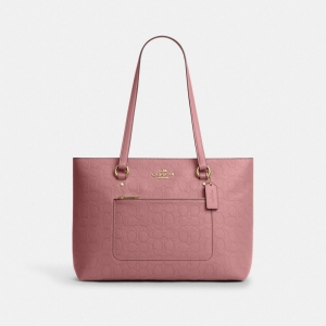 Coach Station Tote Bag In Signature Leather - Gold/Peony