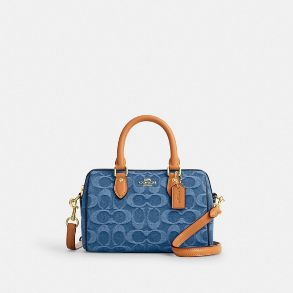 Coach Mini Rowan Crossbody Bag In Signature Denim - Gold/Indigo